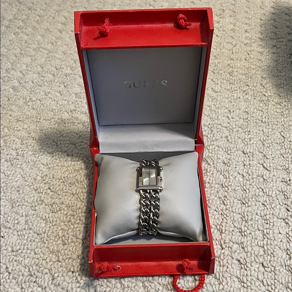 GUESS Silver-Tone Chain Bracelet Watch
